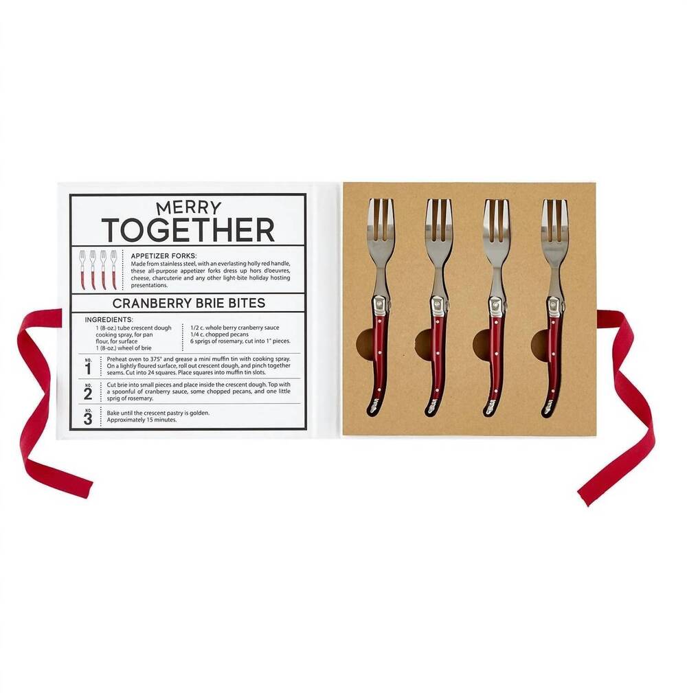 NEW SANTA BARBARA DESIGN STUDIO appetizer forks - set of 4 in red & silver